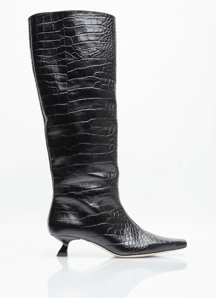 Pillar Snake-Embossed Leather Boots