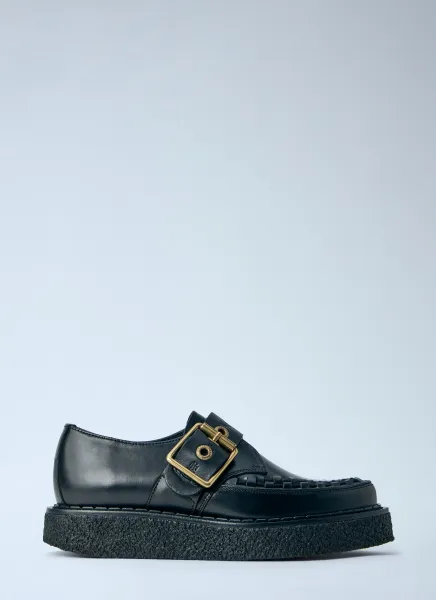 Buckle Detail Leather Loafers