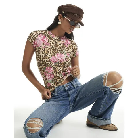 River Island Leopard Floral Fitted Rib Baby T-Shirt