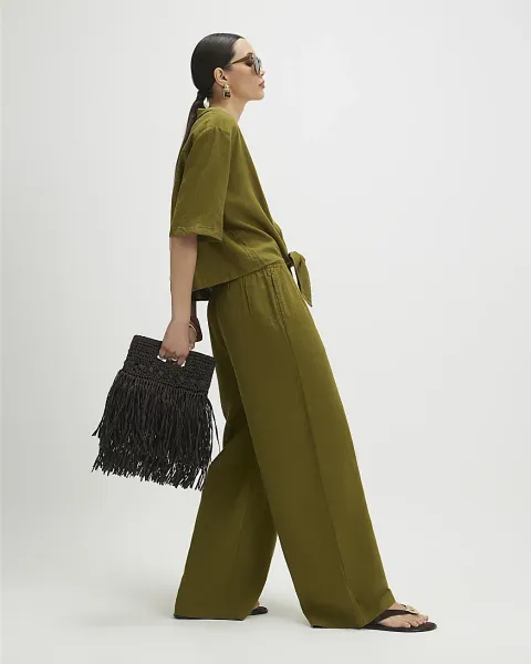 River Island Linen Blend Wide Leg Trousers