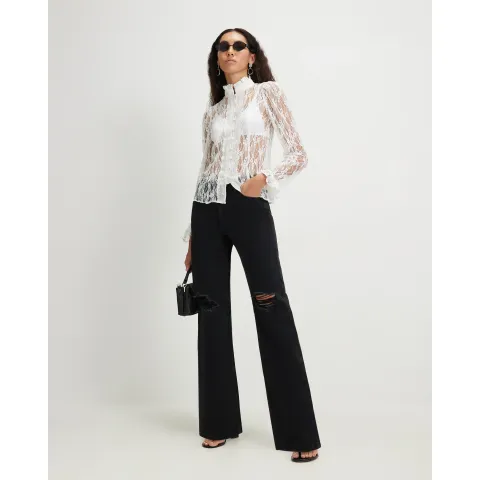 River Island Hi Rise Relaxed Straight Ripped Jeans