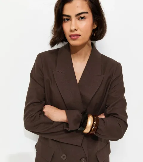 Women's Dark Brown Linen Blend Blazer
