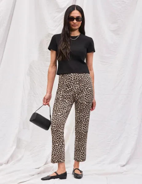 RO&ZO Cotton Rich Animal Print Slim Fit Trousers