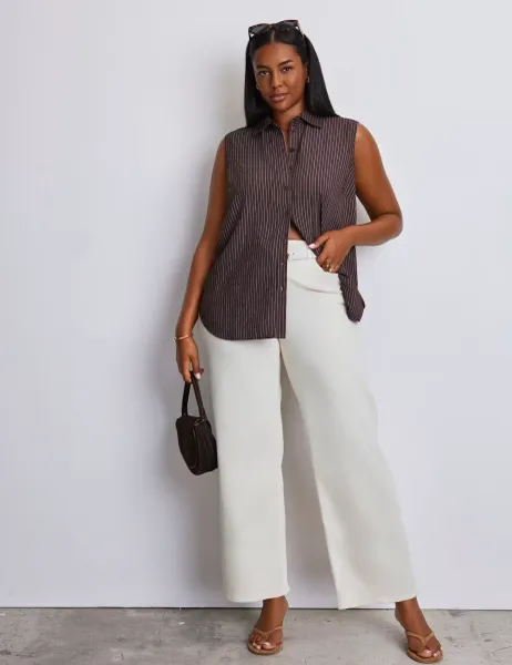 Live Unlimited London Striped Collared Shirt Brown Mix