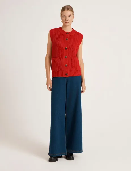 Finery London Janette Round Neck Knitted Vest Red