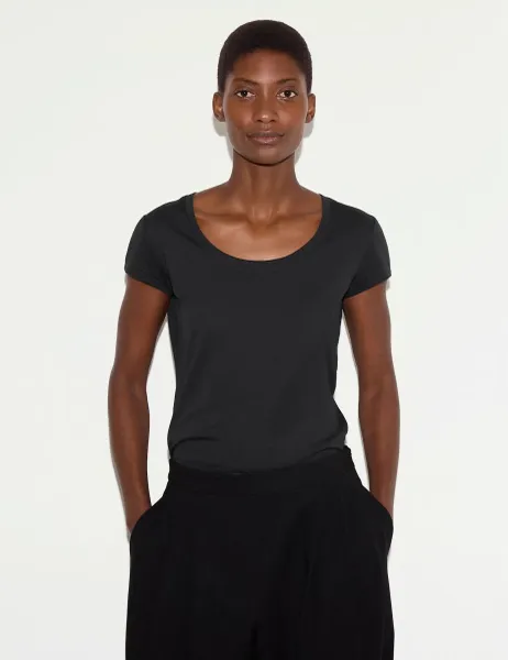 Jigsaw Pure Cotton Scoop Neck T-Shirt Black