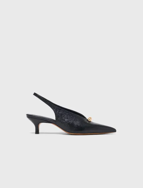 Pointed embossed leather slingbacks