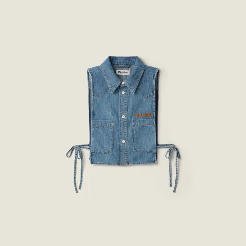 Cropped chambray tie shirt