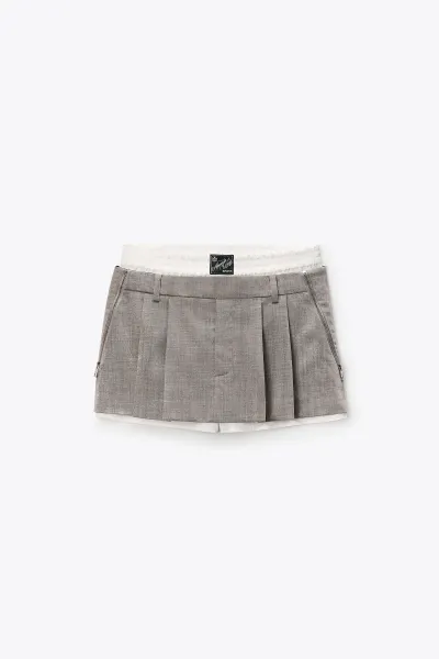 ZIP DETAIL PRE-STYLED MID-RISE PLEATED SKORT