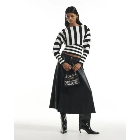 River Island Faux Leather A Line Midi Skirt