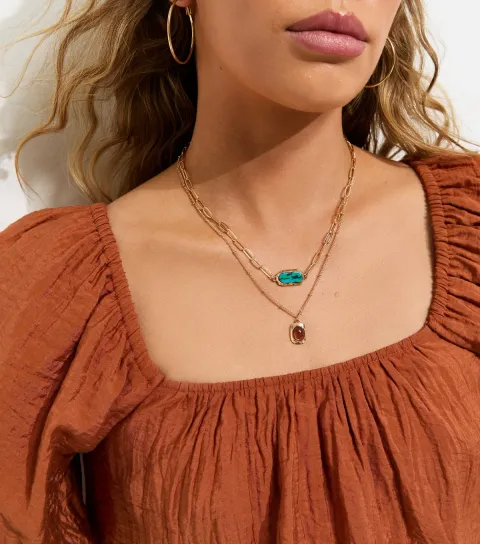 New Look 2 Layer Gold Tone Resin Pendant Necklaces