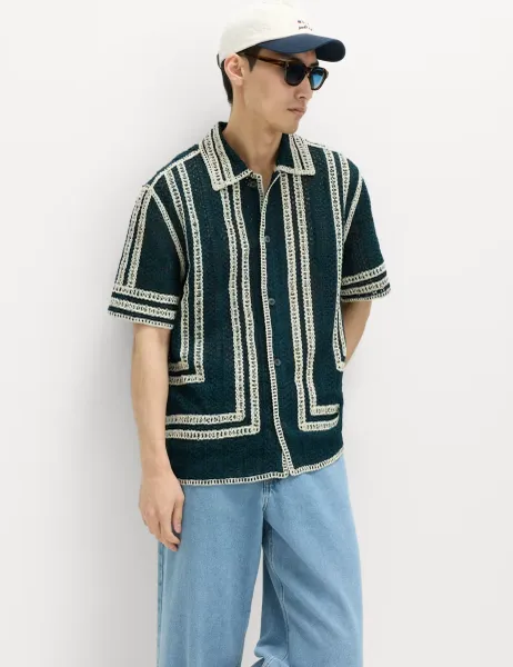Marks & Spencer Relaxed Fit Knitted Short Sleeve Shirt Ecru Mix