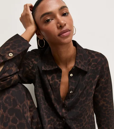 New Look Women's Brown Leopard Print Oversized Shirt