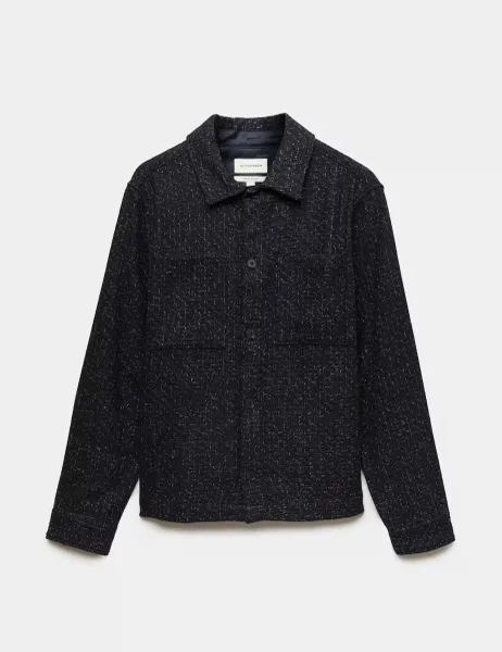 Autograph Wool Blend Textured Overshirt Dark Navy Mix