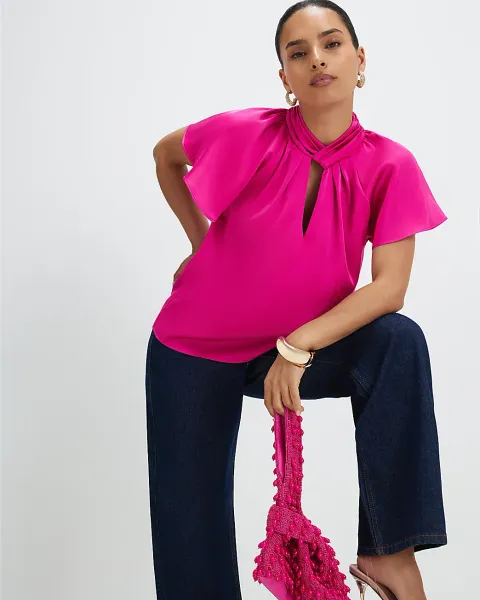 River Island Petite Angel Sleeve Twist Front Blouse