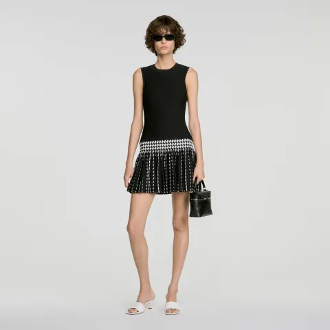 Check knit short dress