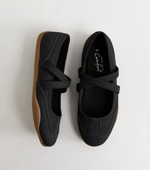 Women's Black Faux Leather Sports Ballet Flats Vegan