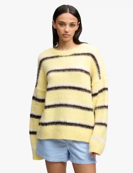 Superdry & Co Brushed Striped Relaxed Jumper Yellow Mix