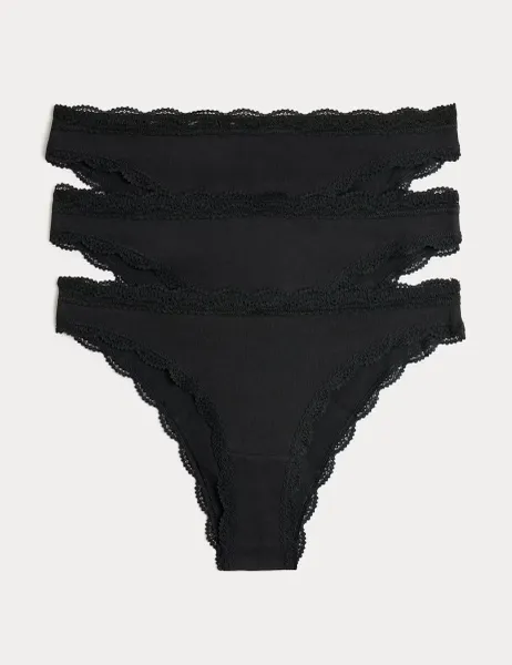 Marks & Spencer 3 Pack Cotton Rich Brazilian Knickers Black