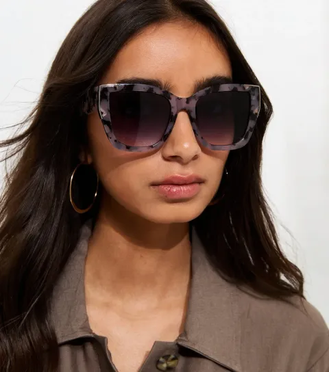 Grey Printed Cateye Sunglasses