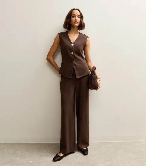 Women's Dark Brown Soft Touch Seam Detail Trousers