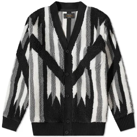Native Rag Pattern Boa Fleece Cardigan