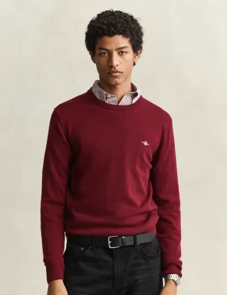Gant Pure Lambswool Crew Neck Jumper Red