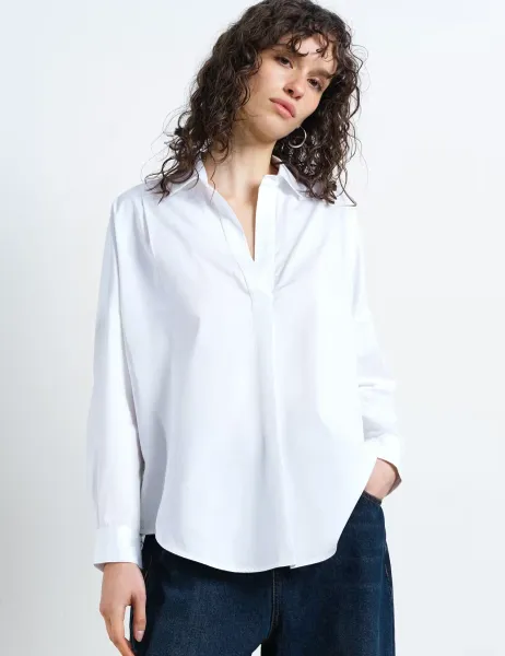 French Connection Pure Cotton Embroidered Cut Out Back Shirt White Mix