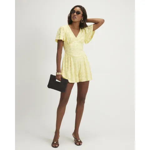 River Island Short Sleeve Floral Burnout Playsuit