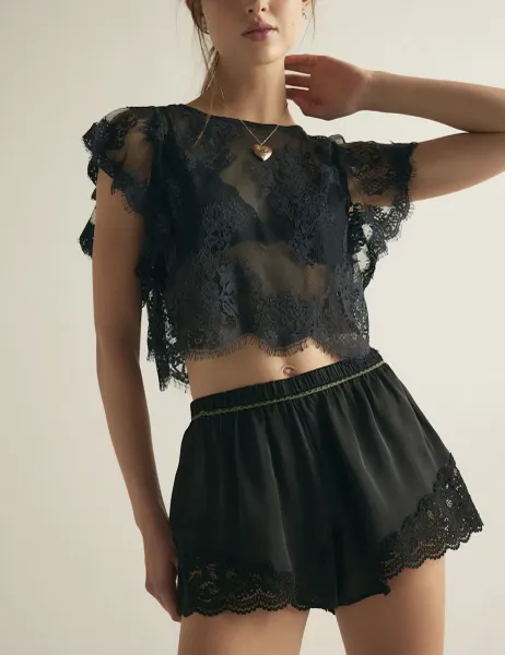 Meet Me In The Middle Satin Shorts Black