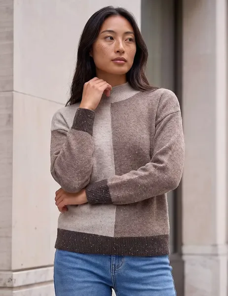 Roman Sequin Colour Block Jumper Chocolate