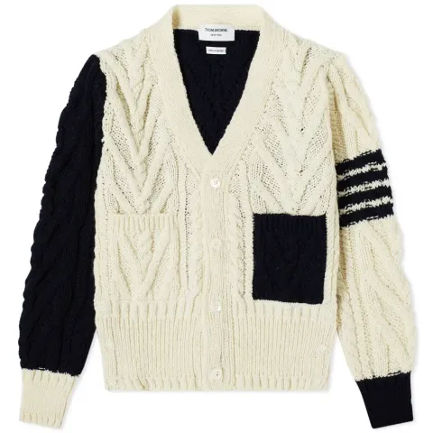 4 Bar Funmix Aran Cable Knit Cardigan