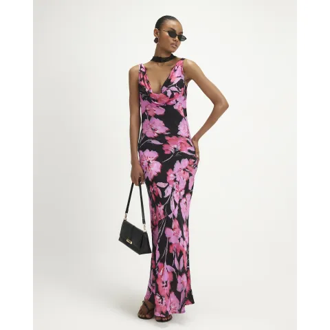 River Island Jacquard Floral Cowl Neck Dress