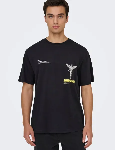 Only & Sons Pure Cotton Nirvana T-Shirt Black