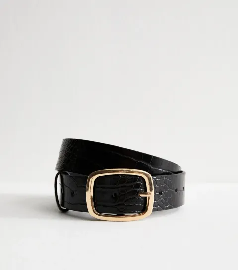 New Look Black Faux Leather Crocodile Embossed Belt