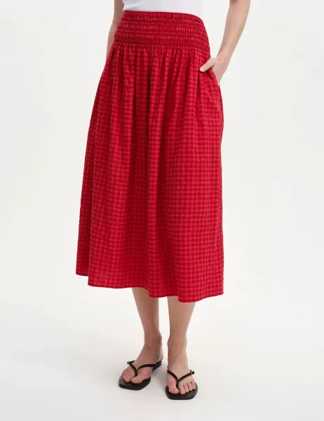 Finery London Cotton Blend Gingham Midi A-Line Skirt