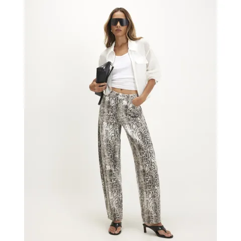 River Island Mid Rise Snake Print Barrel Leg Jeans