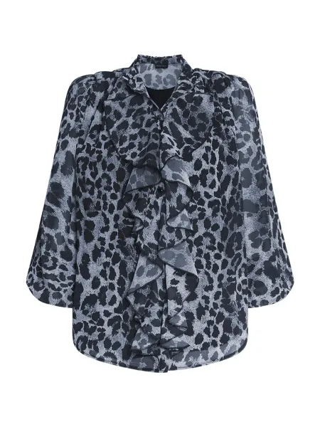 Leopard Print Front Ruffle Shirt