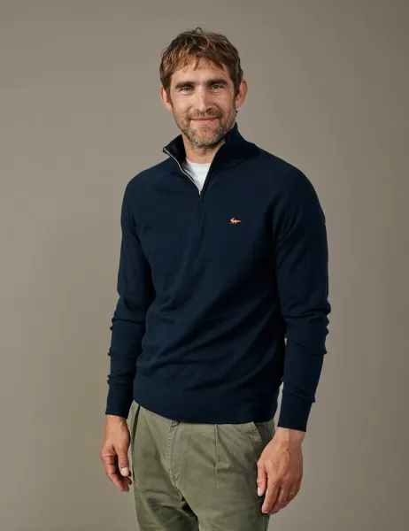 Aubin Pure Cotton Half Zip Jumper Navy