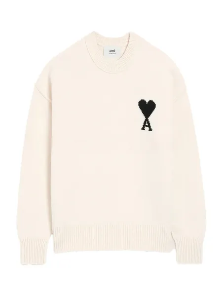 AMI Wool Crewneck Sweater White/Black