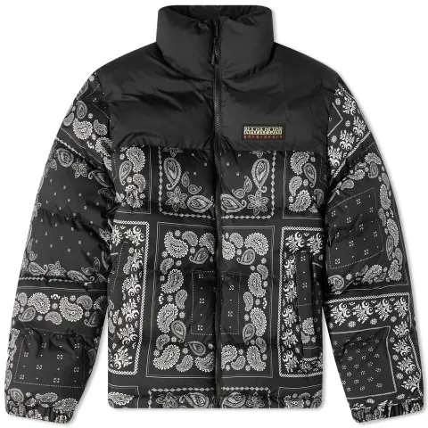 Holiday Paisley Print Puffer Jacket