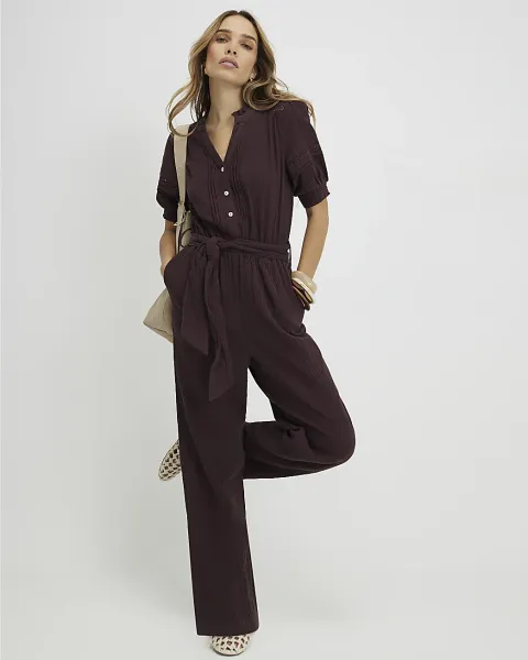 River Island Textured Wide Leg Jumpsuit