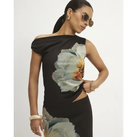River Island Petite Mesh Floral Print Maxi Skirt