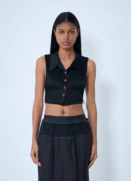 Sleeveless Button-Down Top