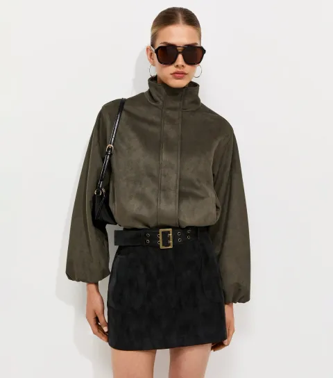 Women's Black Faux Leather Belted A-Line Mini Skirt