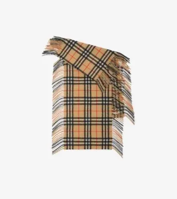 Check Cashmere Happy Scarf in Sand beige