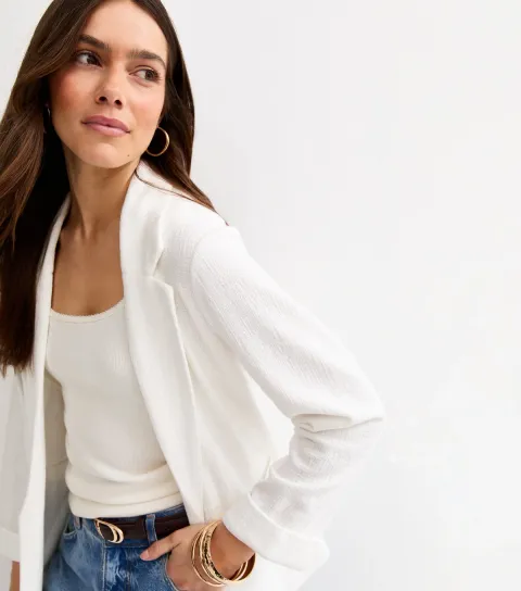Women's Petite White Stretch Jersey Blazer