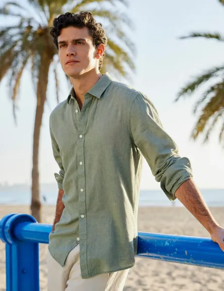 Only & Sons Cotton Linen Blend Shirt Green