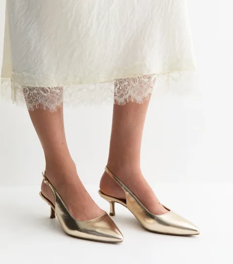 Women's Wide Fit Gold Faux Leather Slingback Pumps Vegan