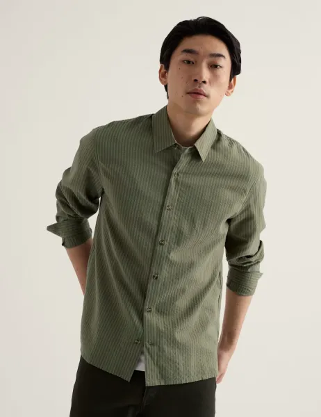 Seasalt Cornwall Cotton Blend Striped Overshirt Green Mix